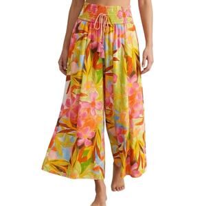 True Destinations Wide Leg Palazzo Pants Floral Smocked Waist NWT Women M